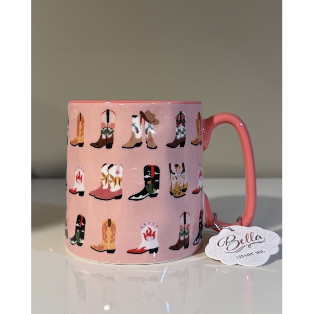 COWBOY BOOTS Pink Floral by 10 Strawberry St BELLA Mug Western Cowgirl Boot NEW